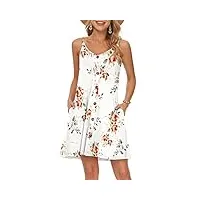 wneedu robe d'été femme bretelles spaghetti de plage courte robes décontractée col en v avec poches rose blanc s