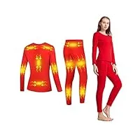 love creativity usb womens set de sous-vêtements thermiques, sous-vêtements d'hiver féminin sertis avec 16 zones de chauffage, pour le plein air et le sport,rouge,s