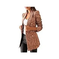 fnkdor manteau de laine femme trench à double rangée de boutons manches longue Élégant chic blazer automne hiver grande taille (brown, s)