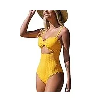 cupshe maillot de bain une pièce pour femme sexy découpe festonné garniture maillot de bain, m jaune