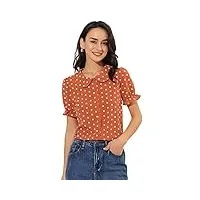 allegra k chemise à manches courtes bouffante à col de poupée vintage à pois pour femmes rouge-orange xl
