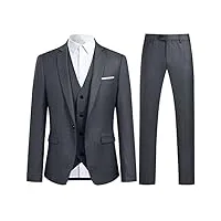 allthemen costume homme formel un bouton à la mode slim fit à 3 pièce blazer pantalon gilet gris foncé 3xl