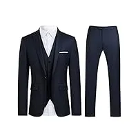 allthemen costume homme formel un bouton à la mode slim fit à 3 pièce blazer pantalon gilet bleu marine l