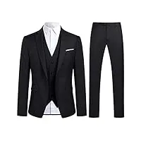 allthemen costume homme formel un bouton à la mode slim fit à 3 pièce blazer pantalon gilet noir m