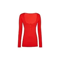 wolford henley top long sleeves for women shirt ribbed jersey button tab neckline relaxed fit modal elasthan quality cherry
