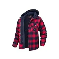 magcomsen veste d'hiver doublée pour homme - chemise chaude à carreaux en polaire - coton - chemise à capuche - chemise à carreaux décontractée - avec de nombreuses poches, rouge, m