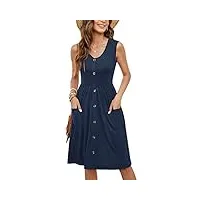 molerani robe d'été pour femme décontractée sans manches boutonnée sur le devant robe patineuse mi-longue ((bleu marine, s)