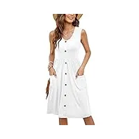 molerani femmes robes d'été sans manches casual lâche swing button down robe midi avec poches (blanc, xl)