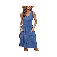molerani robe patineuse boutonnée à col en v pour femme avec poches (bleu beja, xl)