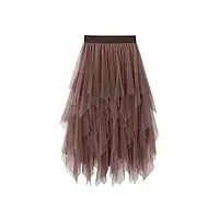 sotrong jupe tutu en tulle élastique taille haute à plusieurs niveaux pour femme - pour ballet, mariage, fête, bal - midi - jupe plissée en mollet, g-brun., taille unique