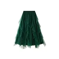 sotrong jupe tutu en tulle élastique taille haute à plusieurs niveaux pour femme - pour ballet, mariage, fête, bal - midi - jupe plissée en mollet, c-vert, taille unique