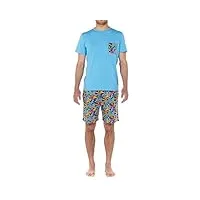 hom pyjama court raimanu 100% coton (turquoise print)