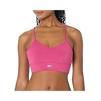 reebok brassière de sport pour femme, soutien léger, petit logo rose semi-fier/blanc, xl