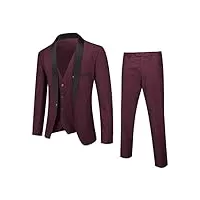 youthup costume homme 3 pièces un bouton coupe ajustée col châle pour mariage dîner smoking veste gilet pantalons vin rouge xs