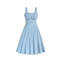 vintage robe avec bretelles en eté robe pin-up col pêches 0380s22-03 bleu xl