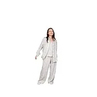 pyjama à carreaux en lin pour vêtements d'intérieur pour femmes, ensemble confortable de vêtements de détente 3 pièces (m)