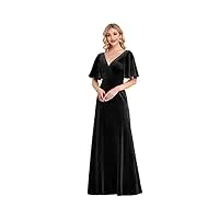 ever-pretty robe de soirée col en v velours a-line Élégante rétro manches courtes femme noir 48