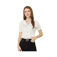 allegra k chemise à manches courtes bouffante à col claudine vintage à pois pour femmes blanc xs