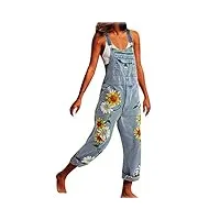 minetom combinaison femme salopette en jeans jumpsuit pantalon imprimé floral casual grand taille denim overall e bleu clair s