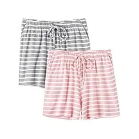 vislivin shorts de nuit pour femme pyjama shorts bas de salon avec poche gray stripe/pink stripe m