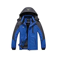 wantdo homme veste de ski montagne outdoor manteau d'hiver chaud avec capuche amovible veste imperméable coupe-vent veste randonnée pour voyage bleu+gris-n xl