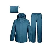 combinaison de pluie réfléchissante imperméable pour homme - imperméable pliable coupe-vent - pantalon de pluie respirant pour la pêche, la randonnée, le camping, bleu marocain., xl