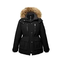 wantdo femme veste d'hiver surdimensionnée doudoune matelassée mantle chaude épaississante parka avec capuche amovible en fourrure noir 50