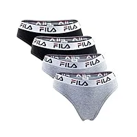 fila lot de 4 slips brésiliens pour femme - logo - coton stretch, noir/gris, m