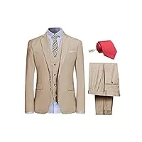 ensemble de costume 3 pièces pour homme avec 2 boutons tux blazer, veste, pantalon et cravate pour fête, mariage, affaires, beige, taille xl