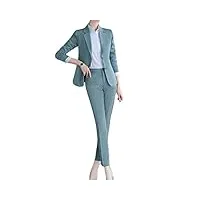 minetom tailleur femme 2 pièces elegant slim fit blazer veste formel entreprise bureau travail tailleur pantalon costumes ensemble a gris-bleu m