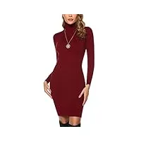 irevial robe femme col roulé pull hiver manche longue tricot robe laine femme robe de soirée robe décontractée haut Élégante vin rouge, l