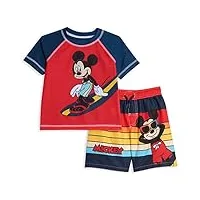 disney mickey mouse ensemble de maillot de bain et protection contre les éruptions cutanées de bébé à garçon, rouge/bleu marine, 6