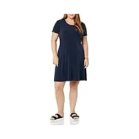 amazon essentials robe trapèze froncée à manches courtes et col rond (disponible en grande taille) femme, bleu marine, xl