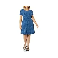 amazon essentials robe trapèze froncée à manches courtes et col rond (disponible en grande taille) femme, bleu vif fleuri, l