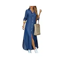 efofei femme robe à revers décontractée robe professionnelle chemise denim robes col v robe imprimé avec boutons jean bleu m