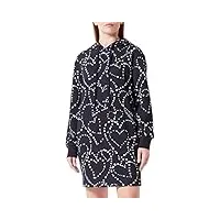 love moschino sweat à capuche à manches longues allover storm of hearts robe, ble, 48 femme