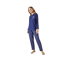 damart - pyjama-tunique en pur coton peigné, manches longues, bleu nuit, 50-52 (xl)