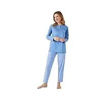 damart - pyjama-tunique en pur coton peigné, manches longues, bleu, 42-44 (m)
