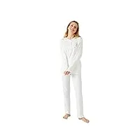 damart - pyjama en maille interlock côtelée, manches longues, blanc cassé, 46-48 (l)