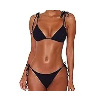 chechury femmes maillot de bain deux pièces ficelle de cravate halter bikini rembourré réglable triangle bikini classique push-up brésilien,noir,m
