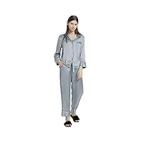 aiyifuty ensemble de pyjamas en soie pour femmes ensemble de vêtements de nuit en satin à manches longues,blue,xl