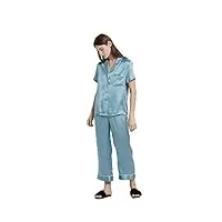 aiyifuty ensemble de pyjamas en soie pour femmes ensembles de vêtements de détente deux pièces ensembles de pyjama boutonnés,blue,xxl