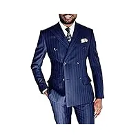 costume 2 pièces à rayures pour homme - pour le travail, le mariage, les formels, bleu, 6x-large