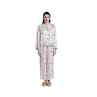 aiyifuty pyjama en satin pour femme, pyjama boutonné en soie pure pour femme,pink,l