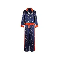 aiyifuty ensemble de pyjamas en soie pour femmes à manches longues et boutonnés 2 pièces en satin,blue,l