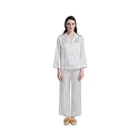 aiyifuty pyjama en soie pour femme ensemble pyjama en satin boutonné pour femme à manches longues pour toutes les saisons,white,m