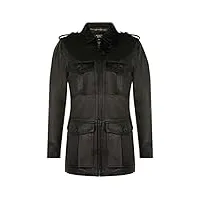 infinity leather parka décontractée noir pour hommes safari multi-poches col trench reefer vest manteau l