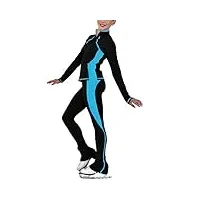 kdoq vestes et pantalons d'entraînement de patinage sur glace pour filles leggings de patinage artistique skate sportwear set (taille: 130, couleur: bleu)