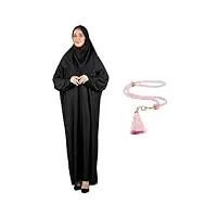 modish group vetement de priere pour femme avec chapelet hijab, vetements musulman pour femmes, robe abaya (fr/es, alpha/lettres, taille unique, taille normale, taille normale, noir)