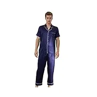 aiyifuty ensemble de pyjamas en pure soie pour hommes pyjamas à manches courtes en satin ensemble de pyjama boutonné vêtements de nuit vêtements de détente,blue,xxl